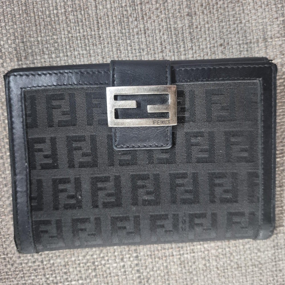 Authentic Fendi FF Black Zucca Zucchino Wallet